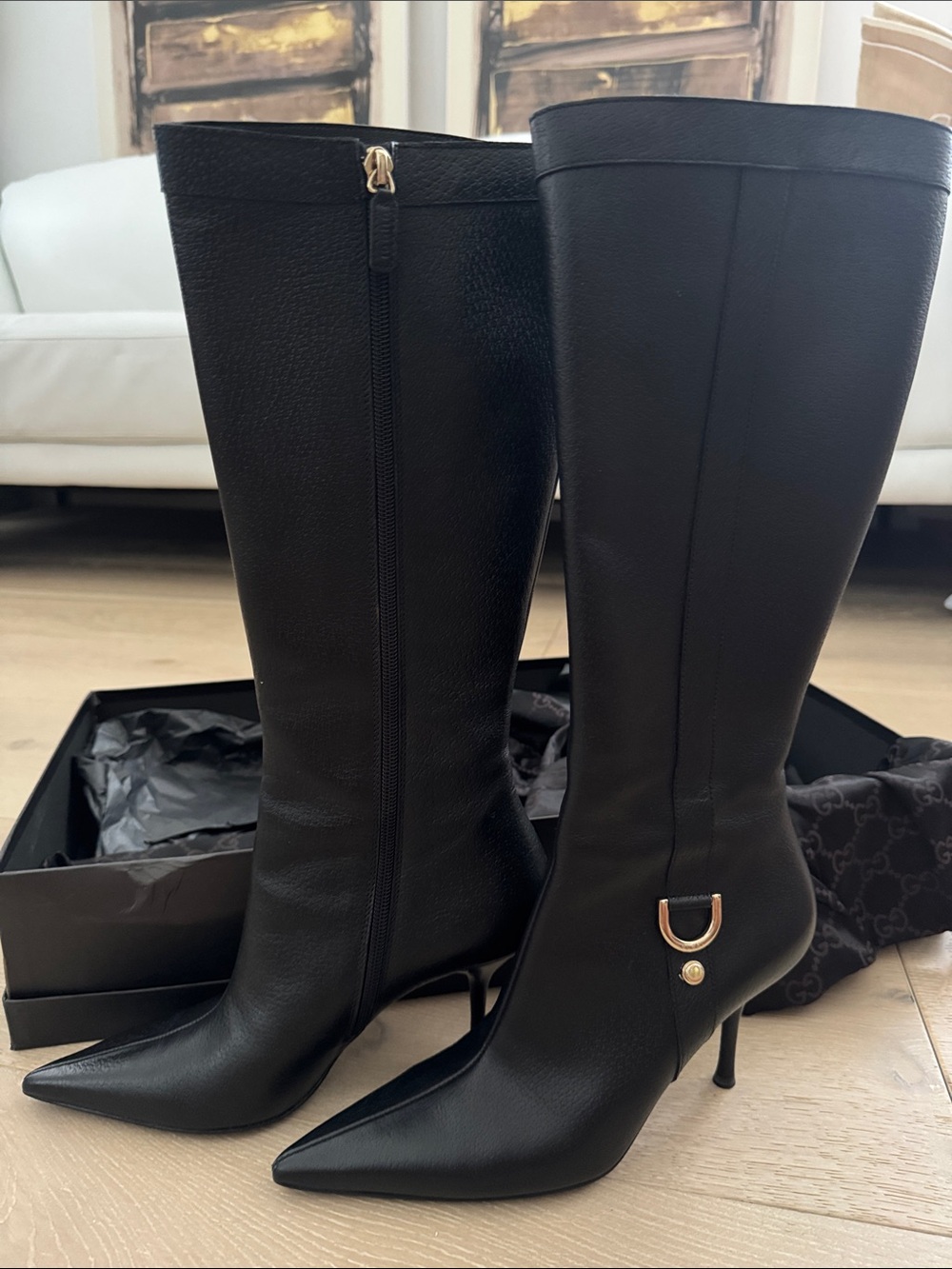 Gucci TOM FORD ERA Black Leather Knee-High Pointed-Toe Stiletto Boots